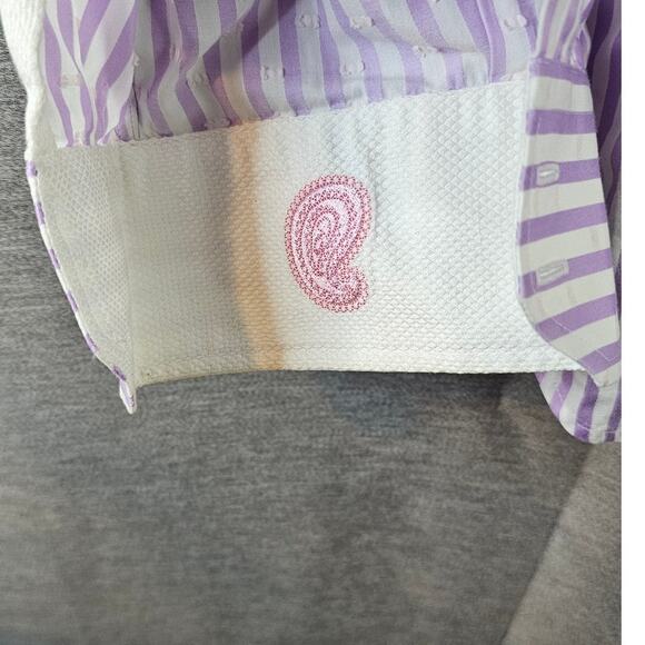 Robert Graham Knowledge Wisdom Truth Purple Striped Mens Shirt w/Flip Up Cuff Lg - Picture 3 of 8
